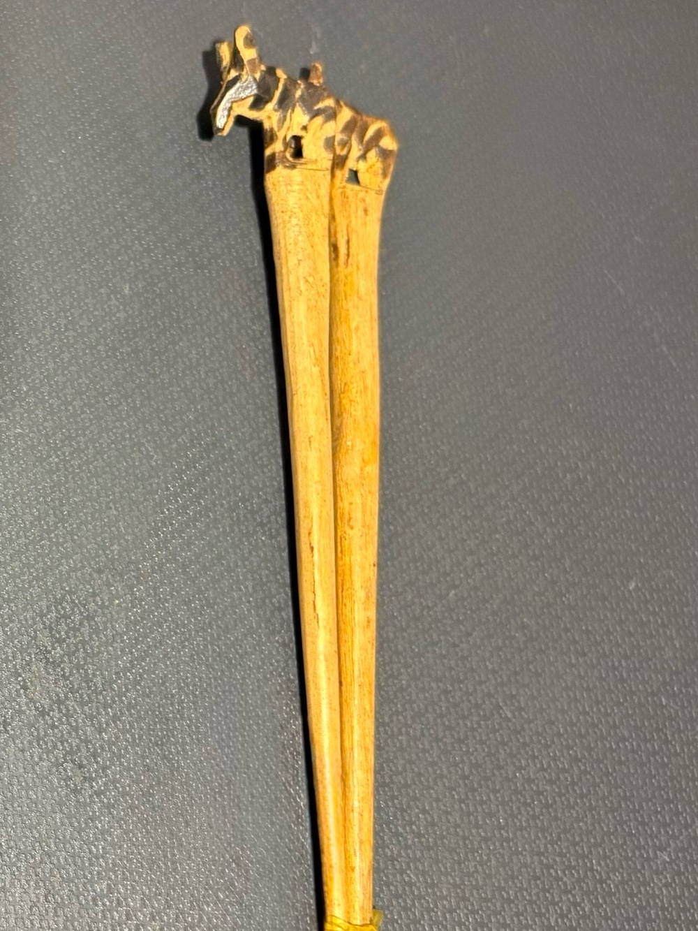 Carved Animal-Top Wooden hair stick - Natural Wood